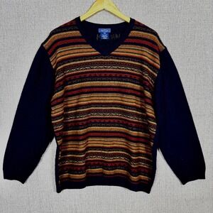 Vintage Faconnable Sweater Men XL Striped Merino Wool Italy Academia Country